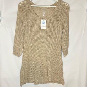 Waffle Knit 3/4 Sleeve V-Neck Top- Oatmeal